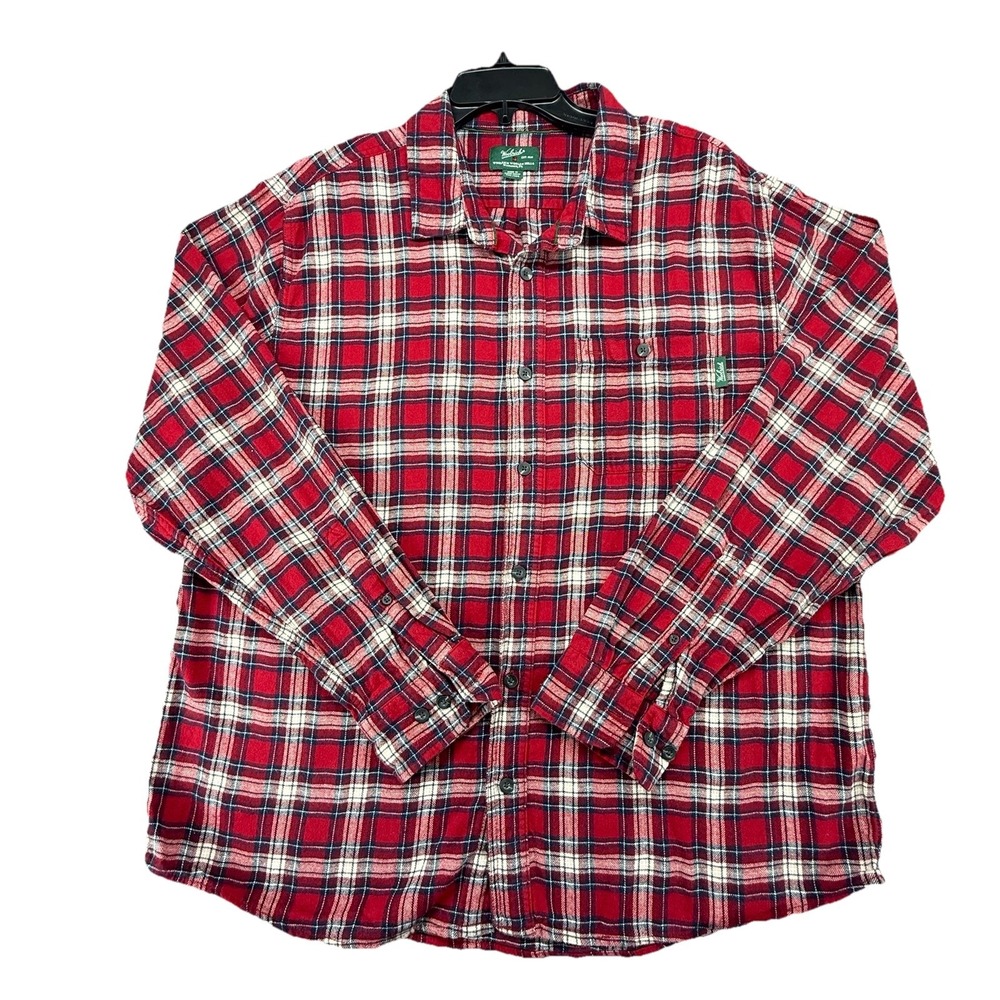 Woolrich Mens Size XXL Red Black Plaid Thick Flannel Button Up‎ Shirt W/Pockets